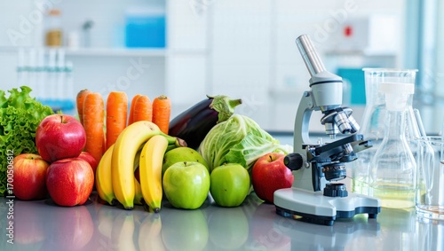 Wallpaper Mural Fresh produce and microscope in a scientific laboratory setting Torontodigital.ca