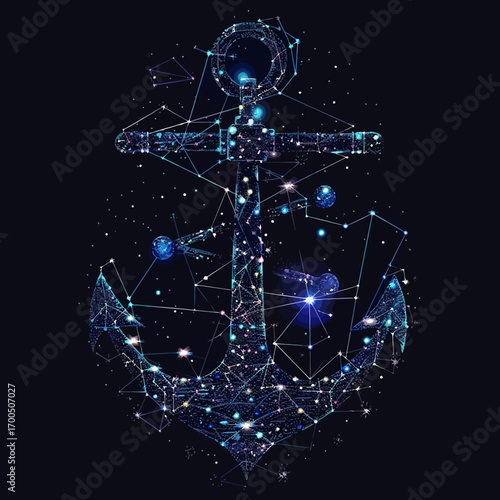 abstract image of a anchor in the form of a starry Vector business wireframe concept