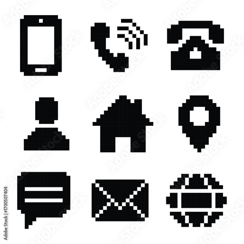 Pixel Art Contact Icons Set Retro 8 Bit Communication Symbols