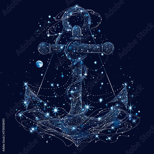 abstract image of a anchor in the form of a starry Vector business wireframe concept