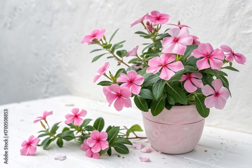 Wallpaper Mural Blooming catharanthus pink in pot on white background Torontodigital.ca