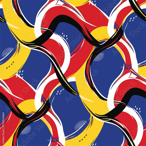 Dynamic abstract pattern with bold brush strokes and vivid color palette design, seamless pattern, royalty free stock.