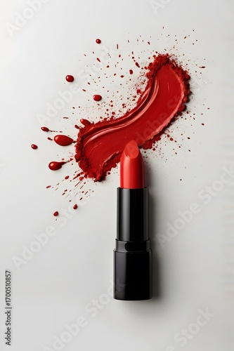 Red nail lipstick on white background