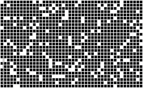 Abstract dense perforated grid pattern with black squares and random gaps ideal for backgrounds, technology, or modern design projects on white background vector illustration
