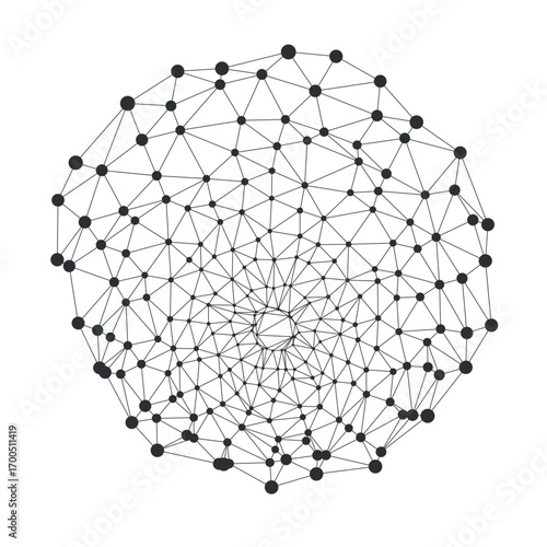 Complex geometric network web with interconnected nodes and lines ideal for technology, science, or data visualization concepts isolated on white background vector illustration