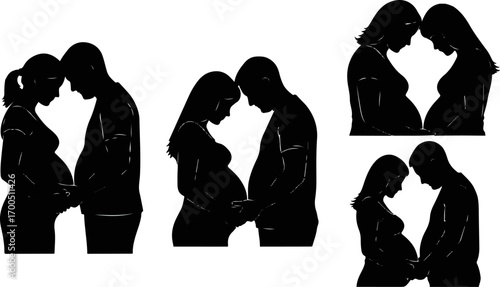 Silhouette of Pregnant Couple in Love