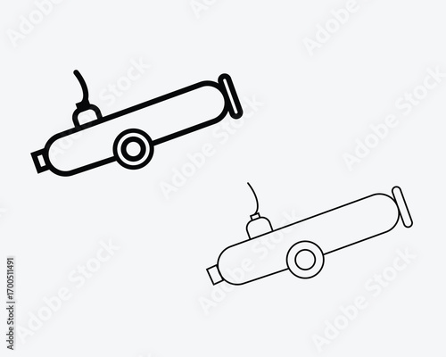 Two black line art cannons on a light grey background artillery weapon
