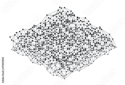 Geometric network mesh with interconnected nodes and lines representing data, technology, or communication concepts, perfect for science, tech, or digital backgrounds isolated on white background.