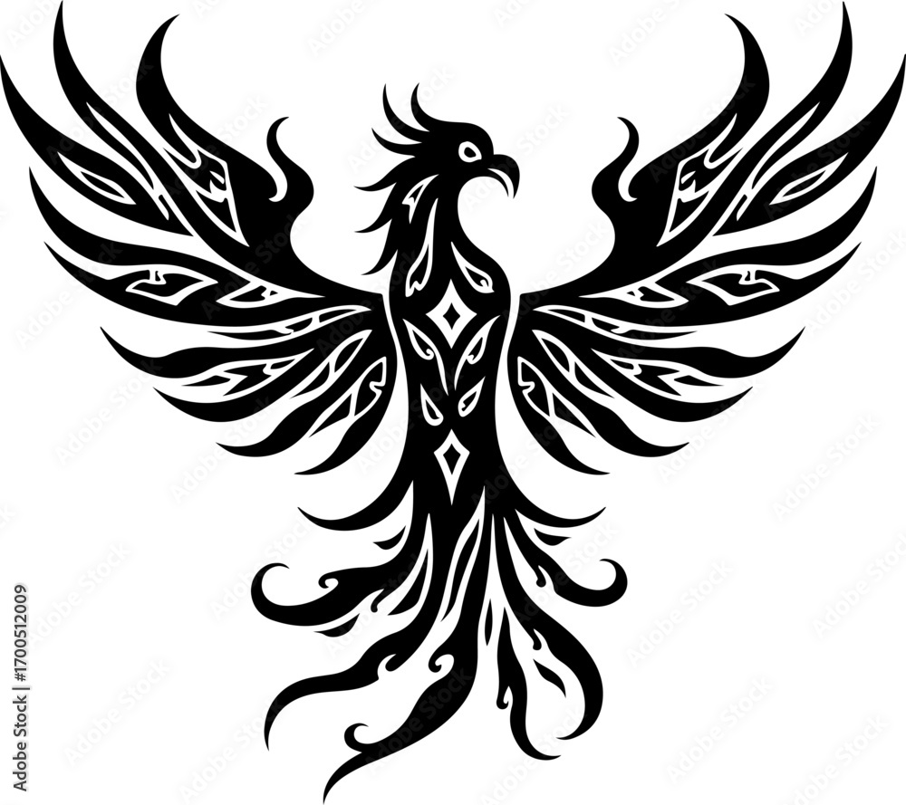 Obraz premium Tribal Black Phoenix Bird Rising Vector