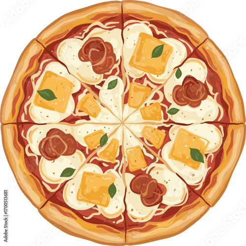 Pizza with Mozzarella, Cheddar, and Parmesan – Hand Drawn Vector Icon