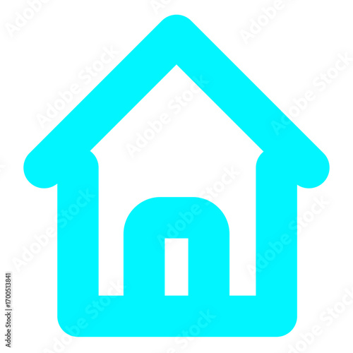 Minimalist home icon with a bold cyan outline. Clean and simple vector symbol for real estate, housing, and website interface design