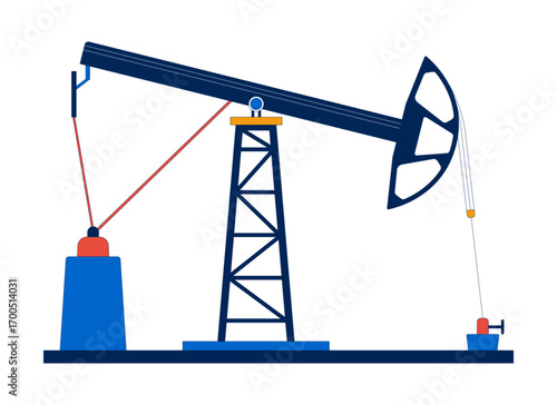 Onshore pumpjack for oil extraction 2D cartoon object. Mechanical energy production. Pump jack machine. Oilfield equipment isolated element flat vector clip art on white. Spot illustration