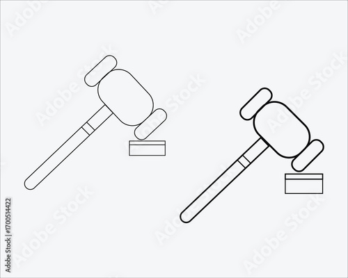 Two black outline gavel icons on a light gray background judge justice