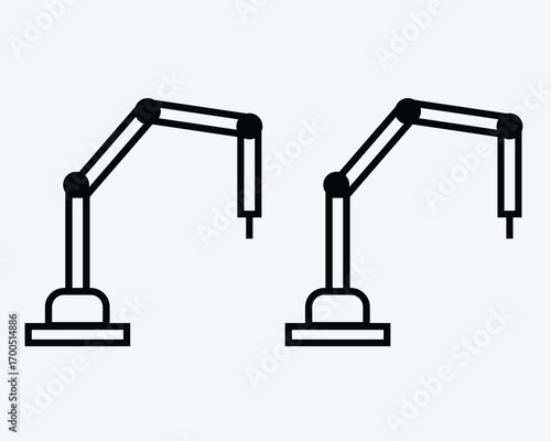 Two black robotic arms with articulated joints on white background mechanical industry