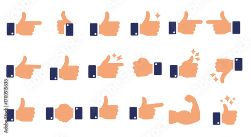 Collection of Hand Gesture Icons: Thumbs Up, Pointing, and Positive Feedback