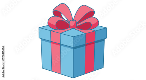 Charming Cartoon Gift Box: A Cheerful Blue and Pink Holiday Celebration