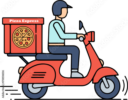 Illustration of a pizza delivery man on a motorcycle