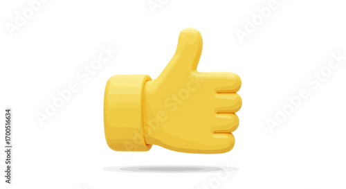 Vibrant yellow thumbs up emoji isolated on white background demonstrating approval