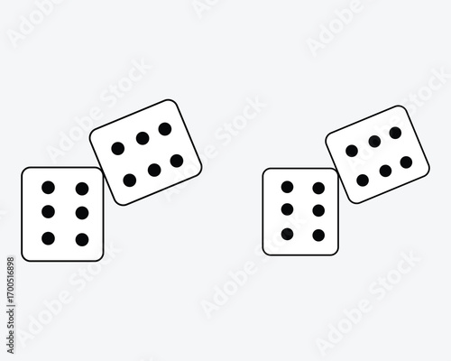 Two pairs of white dice with black pips showing six and five vector