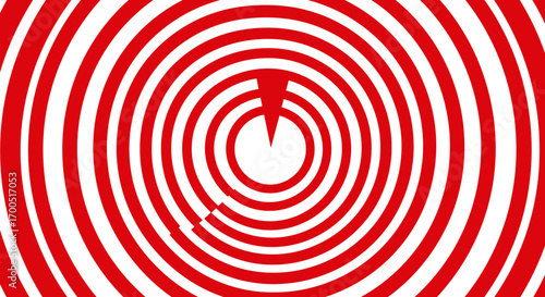 Hypnotic red and white spiral pattern, abstract concentric circles optical illusion
