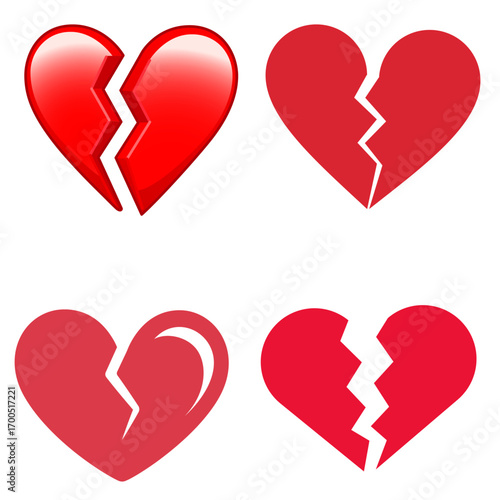 Broken heart icon vector, symbol of sadness, breakup, and lost love.