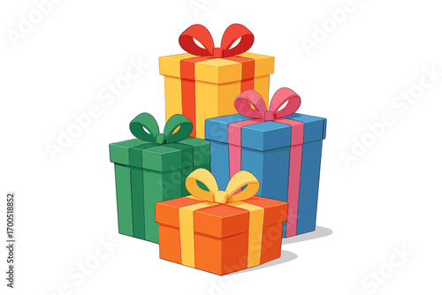 Colorful stacked gift boxes with ribbons on transparent background wrapped gift boxes stack