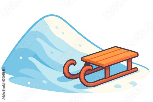 Sleigh resting on snow hill in winter landscape snowy hill with sled