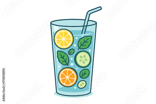 Refreshing beverage with citrus and mint in clear glass glass of detox water