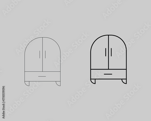 Two simple line art icons of a wardrobe or cabinet with drawer closet furniture