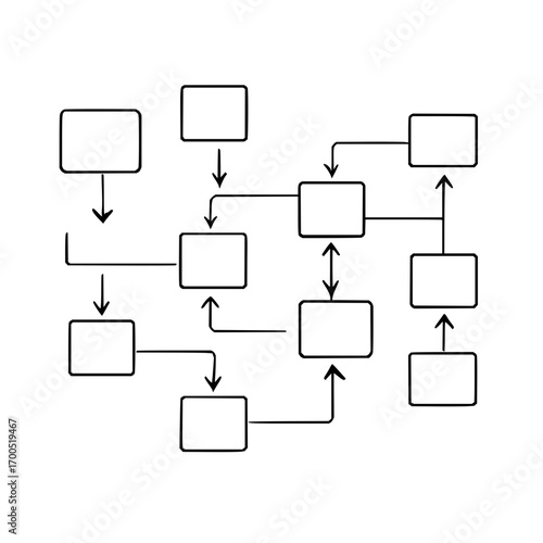 A diagram of connected squares with arrows indicating direction and relationships between the different shapes