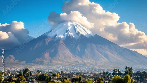 Expansive view of the volcanic peaks around Arequipa with dramatic clouds 