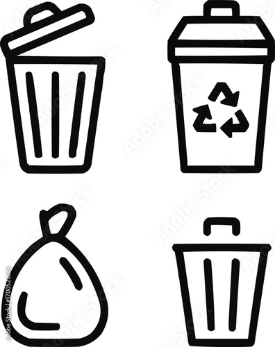 Trash Can Outline Icon Set Minimal Waste & Garbage Symbol Trash Can Outline Icon Set Minimal Waste & Garbage Symbol