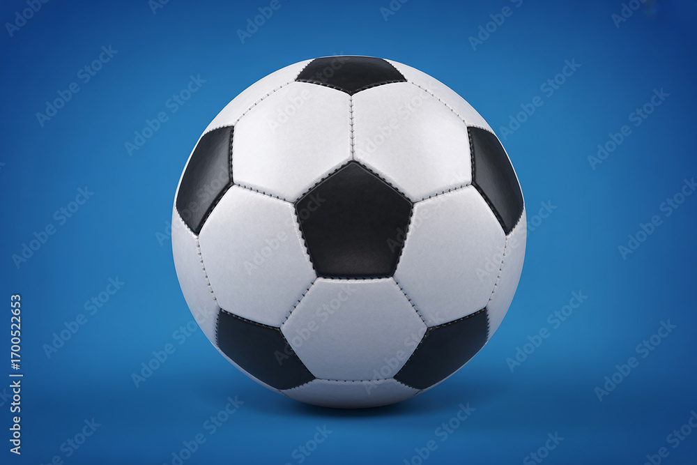 Naklejka premium Classic black and white soccer ball on a blue background