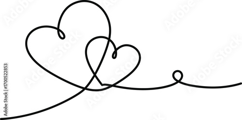 Continuous Line Art of Intertwined Hearts, Elegant Minimalism on Transparent Background