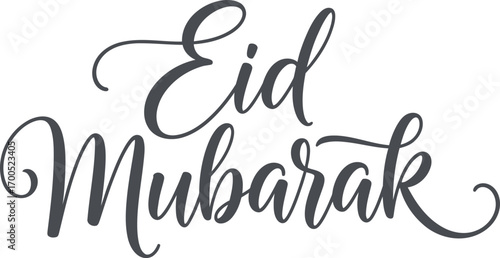 Eid Mubarak Gray Cursive Lettering Design on White, Elegant Islamic Holiday Script