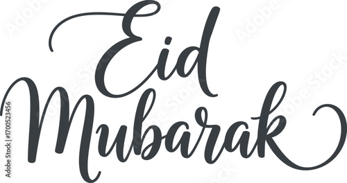 Eid Mubarak Handwritten Calligraphy Text Isolated on White Background Design