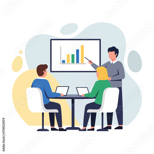 Flat Vector Illustration of Business Activities — Teamwork, Office Work, and Corporate People