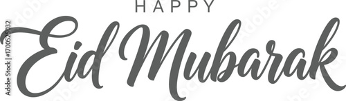 Gray Calligraphy of Happy Eid Mubarak Scripted on a Clean White Background