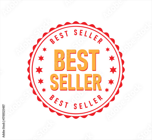 Best seller red circular badge vector design. Ideal for highlighting top products, ecommerce promotion, store banner, popular item tag, marketing campaign. Editable isolated best seller sticker templa