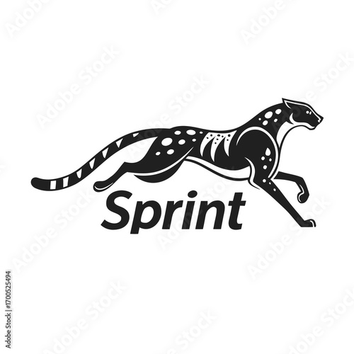 Dynamic black cheetah silhouette with sprint text logo