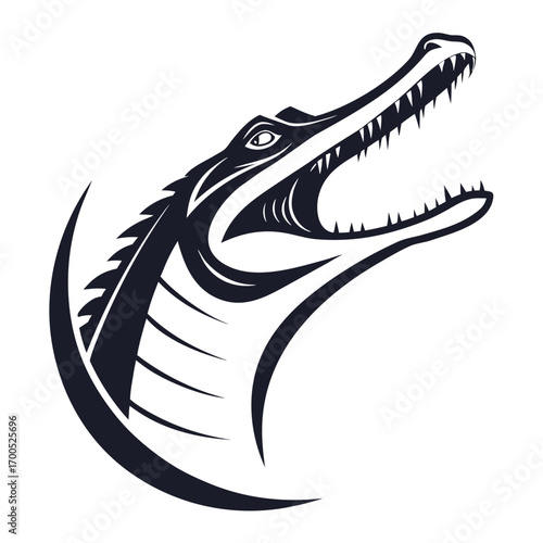 Aggressive crocodile head with open mouth and sharp teeth