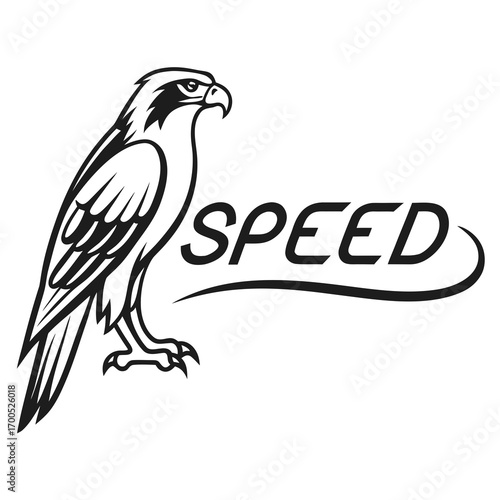 Stylized falcon bird with speed text logo design
