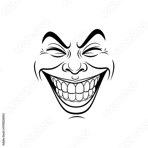 Sinister Grinning Face Outline Isolated on Transparent Background