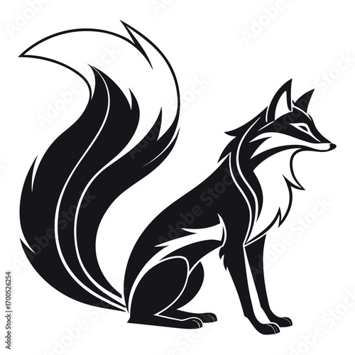 Stylized black fox silhouette with a large bushy tail