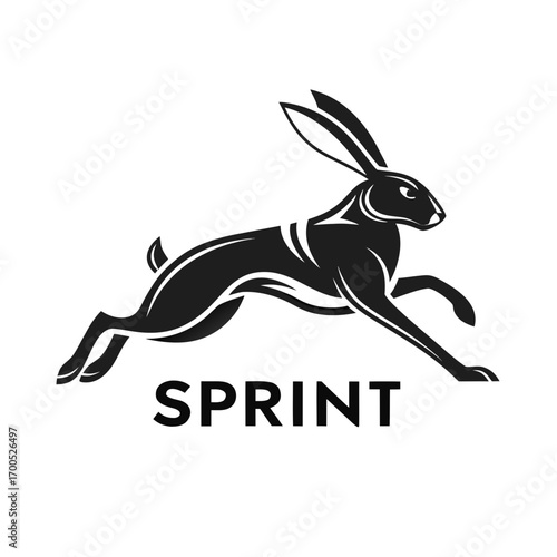 Black silhouette of a running rabbit with the word sprint below