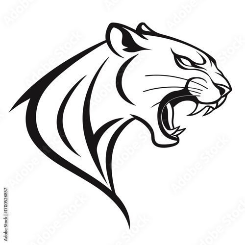Stylized black and white panther head roaring
