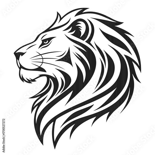 Stylized lion head profile black and white tribal design
