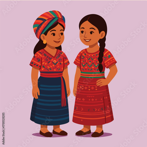 Dos niñas con traje típico de Guatemala