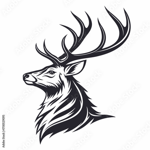 Stylized stag head with majestic antlers in profile
