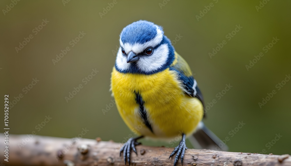 Obraz premium The close up portrait captures the delicate blue tit bird perched elegantly, displaying a vibrant array of colors within its intricate feathers.